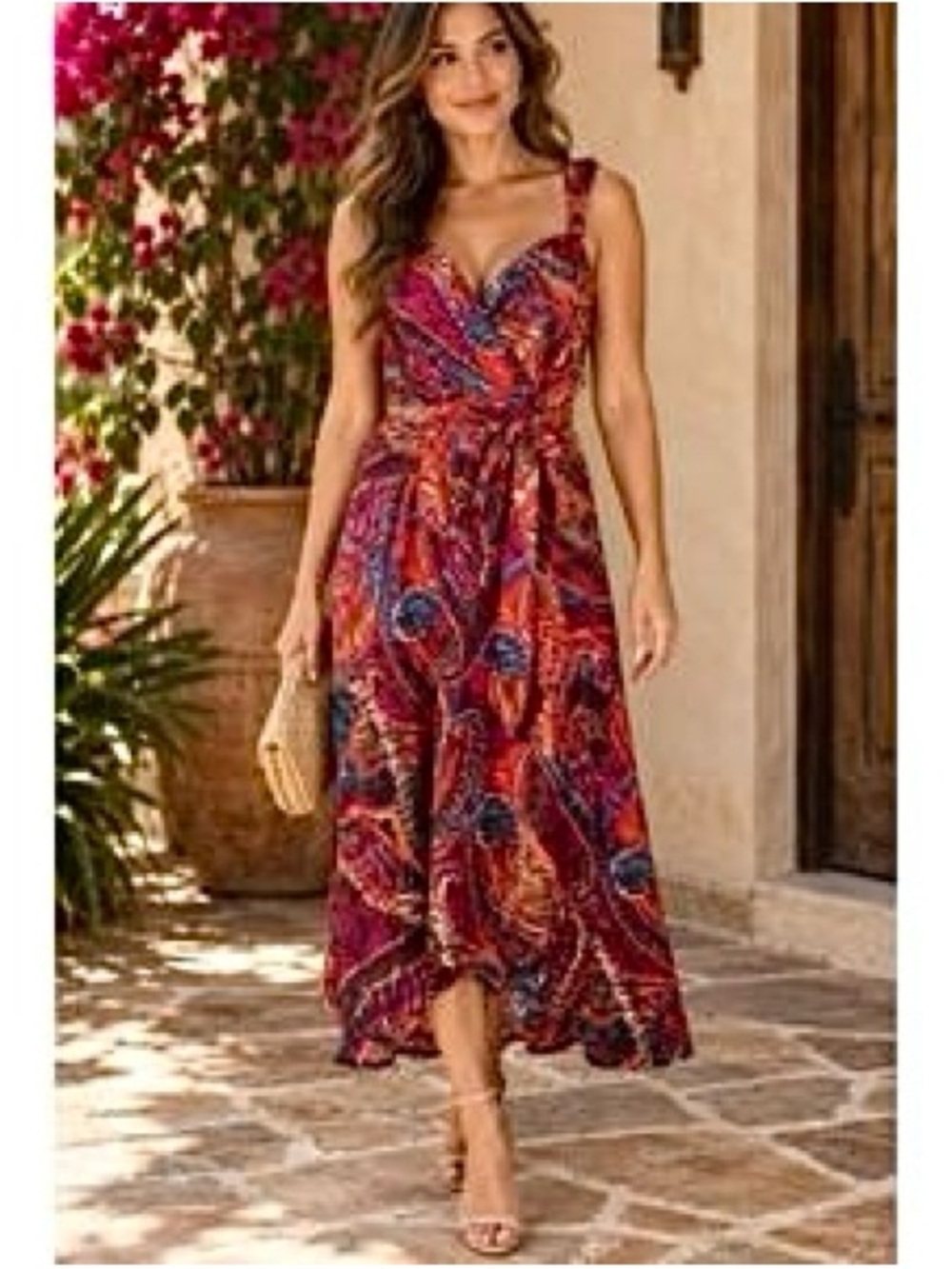 London Times Abstract Print Faux-Wrap Maxi Dress